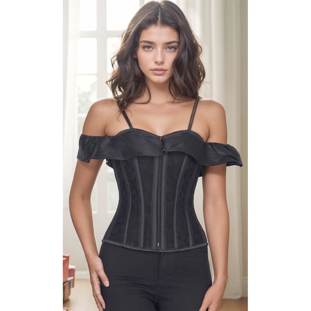 Attitude Corsets - Mesh With Straps Vollbrust Korsett - Schwarz